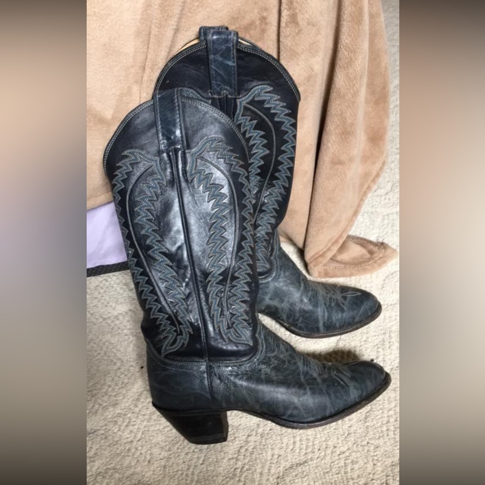 WOMENS VINTAGE JUSTIN L4813 BLUE LEATHER COWBOY WESTERN BOOTS SZ 6 1/2